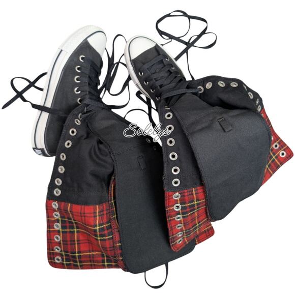 Converse Japan 2007 RARE XXHI Plaid Foldover Knee High Black Red White M4.5/W6.5 - Picture 15 of 16